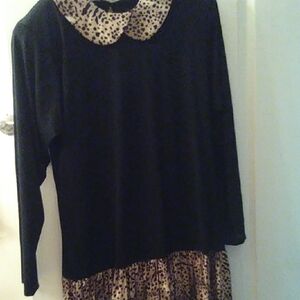 Leopard Print Collar Long Sleeve Dress